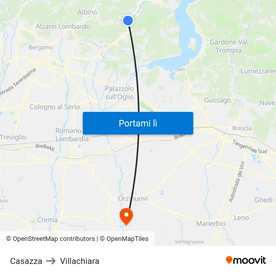 Casazza to Villachiara map
