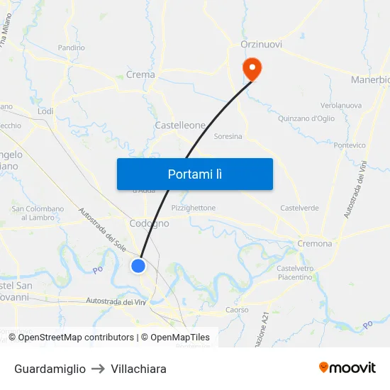 Guardamiglio to Villachiara map