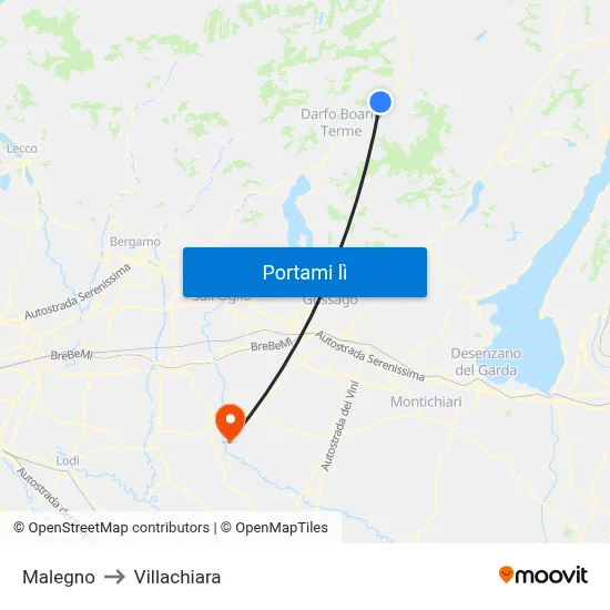 Malegno to Villachiara map