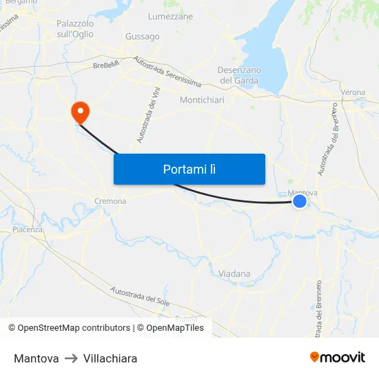 Mantova to Villachiara map