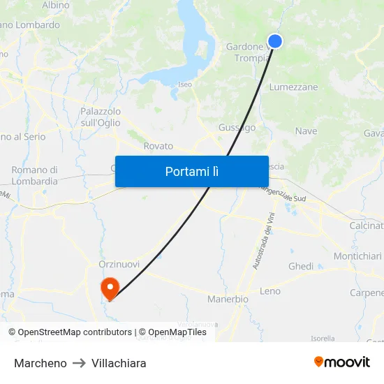 Marcheno to Villachiara map