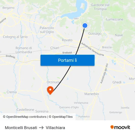 Monticelli Brusati to Villachiara map