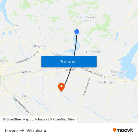 Lovere to Villachiara map