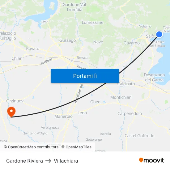 Gardone Riviera to Villachiara map
