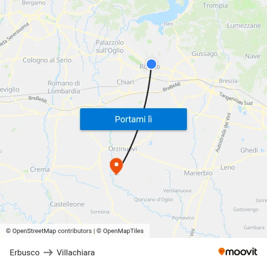 Erbusco to Villachiara map