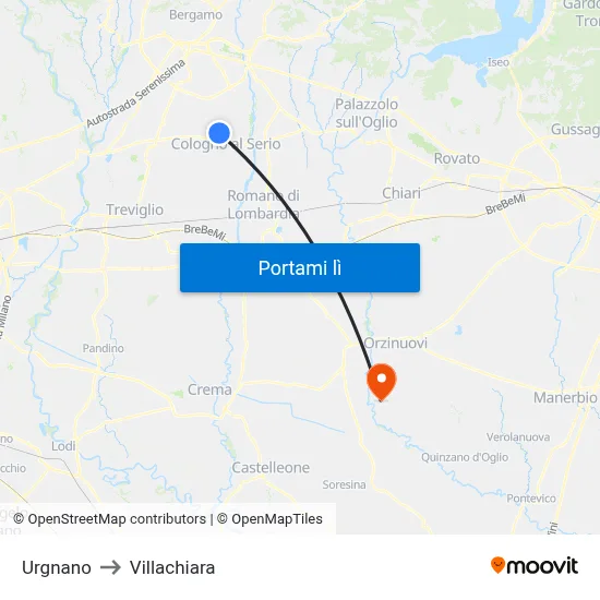 Urgnano to Villachiara map
