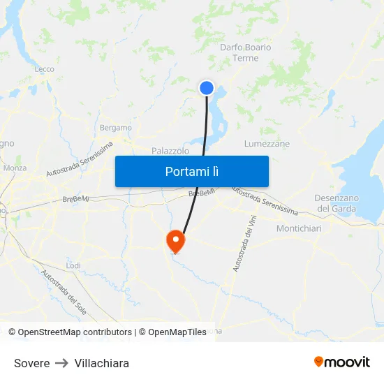 Sovere to Villachiara map