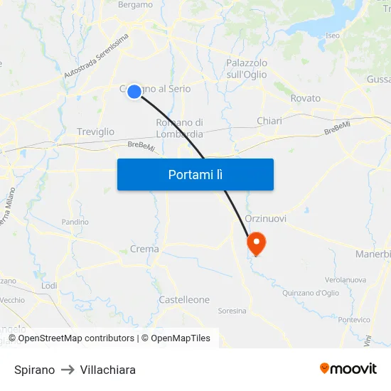 Spirano to Villachiara map