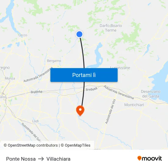 Ponte Nossa to Villachiara map
