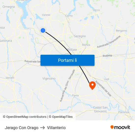 Jerago Con Orago to Villanterio map