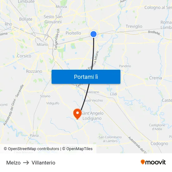 Melzo to Villanterio map