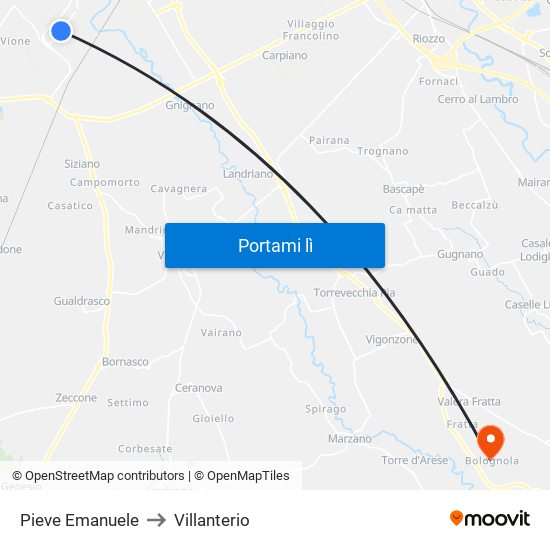 Pieve Emanuele to Villanterio map