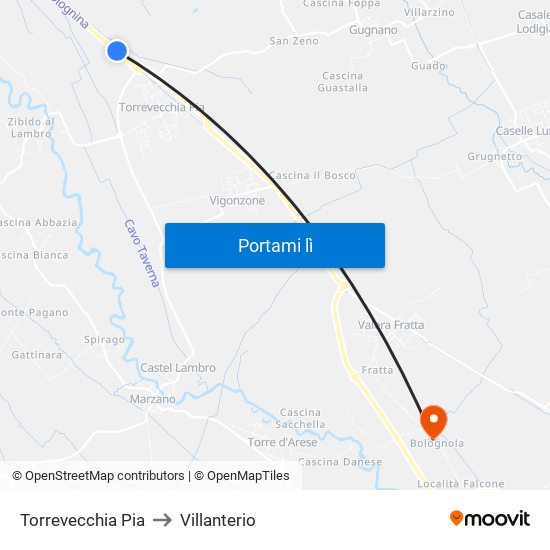 Torrevecchia Pia to Villanterio map