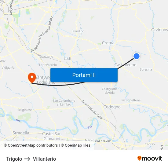 Trigolo to Villanterio map