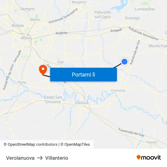 Verolanuova to Villanterio map