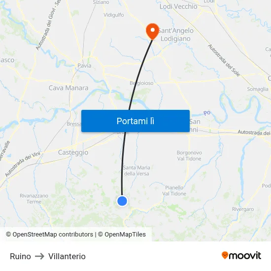 Ruino to Villanterio map