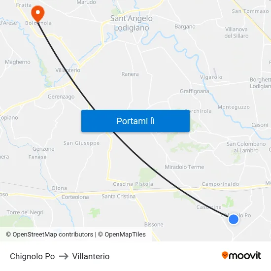 Chignolo Po to Villanterio map