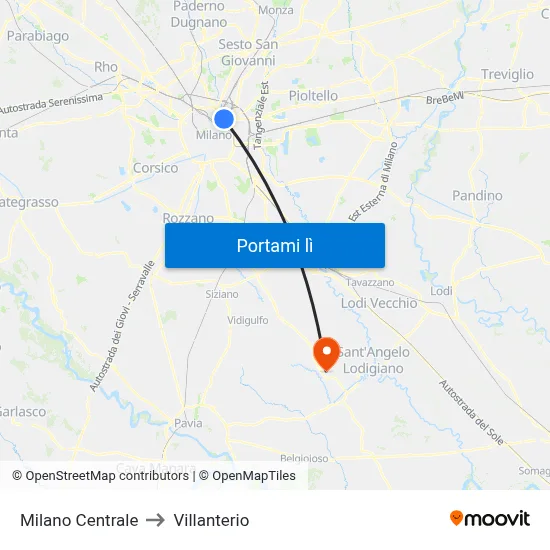 Milano Centrale to Villanterio map