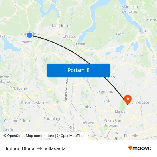 Induno Olona to Villasanta map