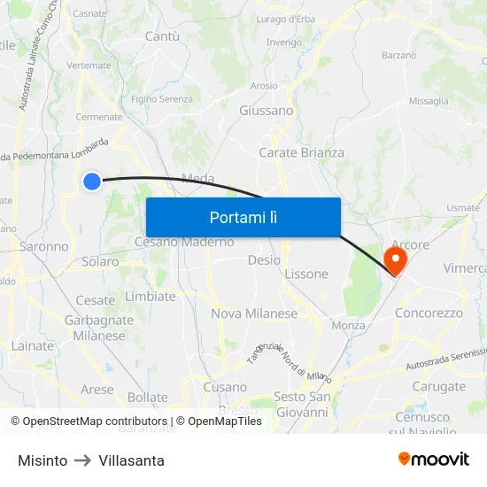 Misinto to Villasanta map