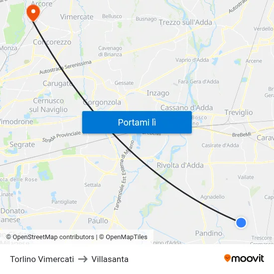 Torlino Vimercati to Villasanta map