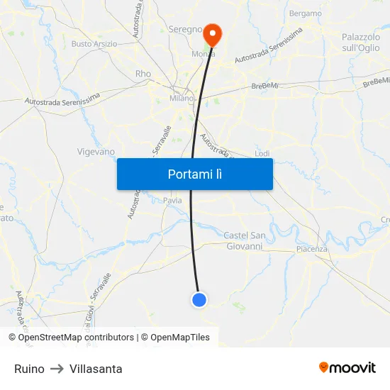 Ruino to Villasanta map
