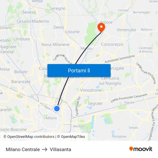 Milano Centrale to Villasanta map