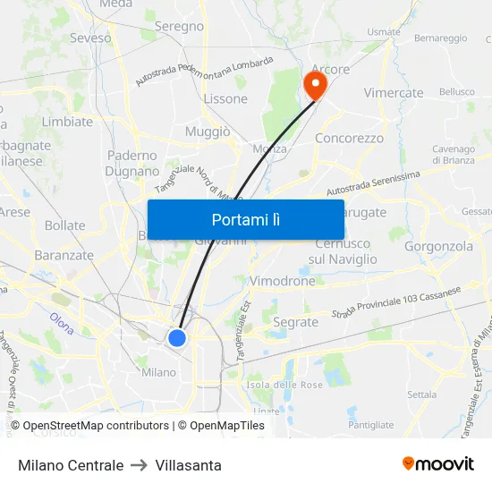 Milano Centrale to Villasanta map