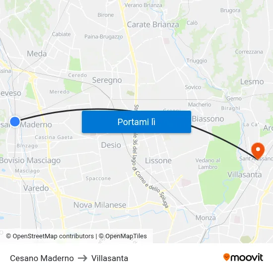 Cesano Maderno to Villasanta map