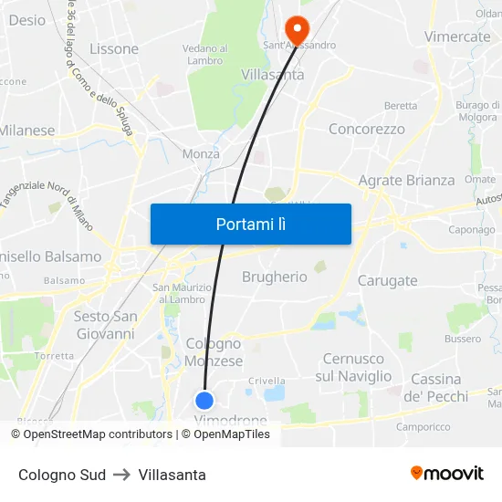 Cologno Sud to Villasanta map