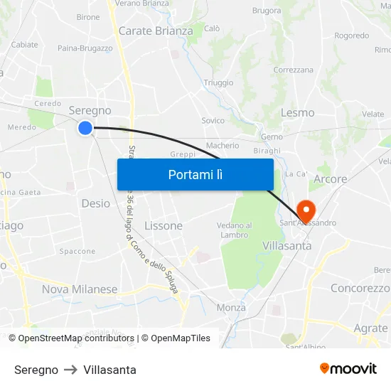 Seregno to Villasanta map