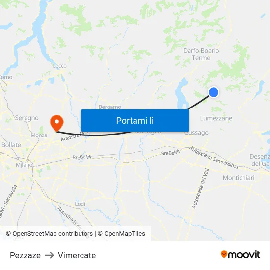 Pezzaze to Vimercate map