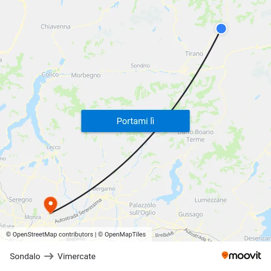 Sondalo to Vimercate map