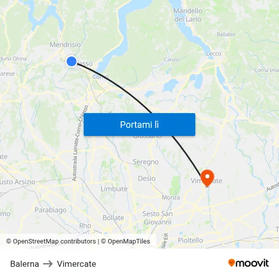 Balerna to Vimercate map
