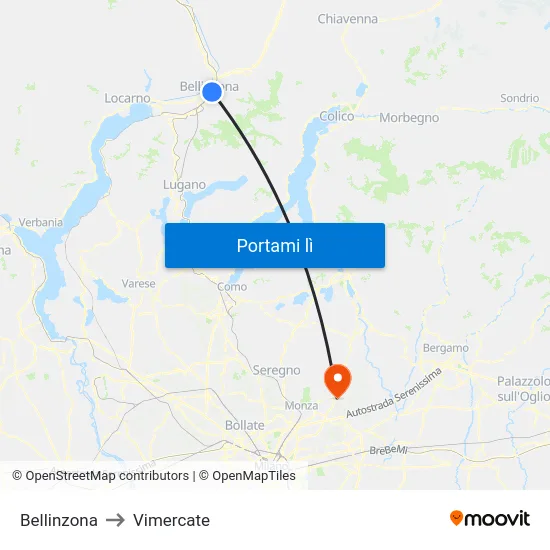 Bellinzona to Vimercate map