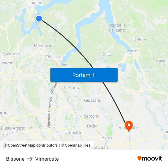 Bissone to Vimercate map