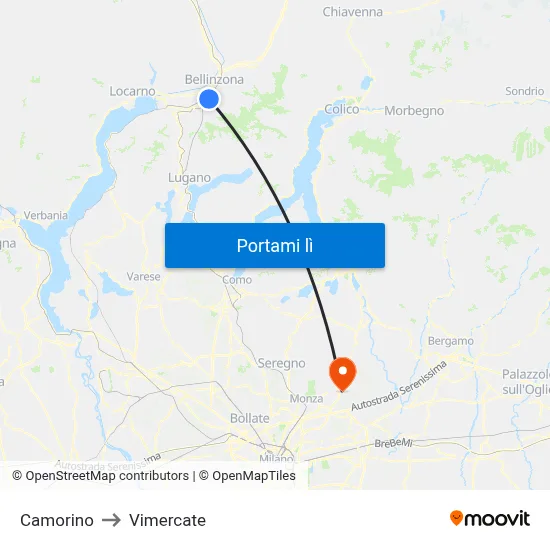 Camorino to Vimercate map