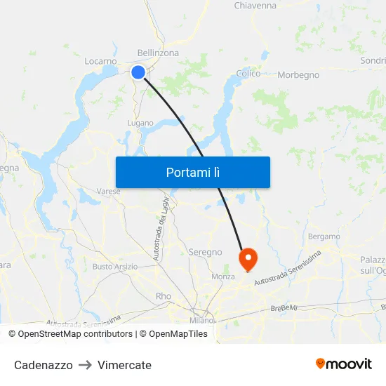 Cadenazzo to Vimercate map