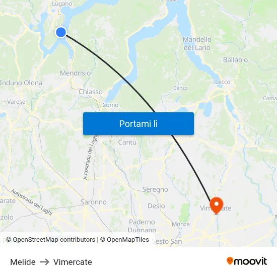 Melide to Vimercate map