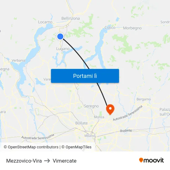 Mezzovico-Vira to Vimercate map