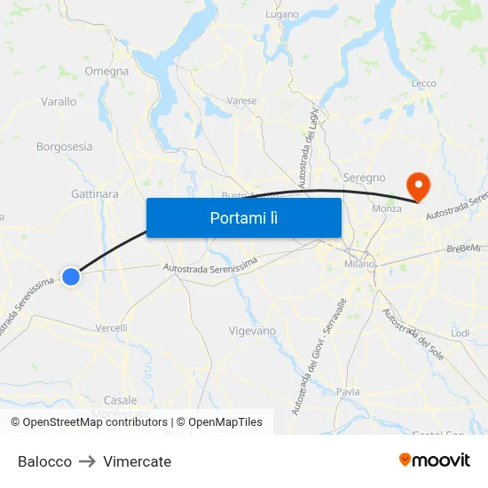 Balocco to Vimercate map