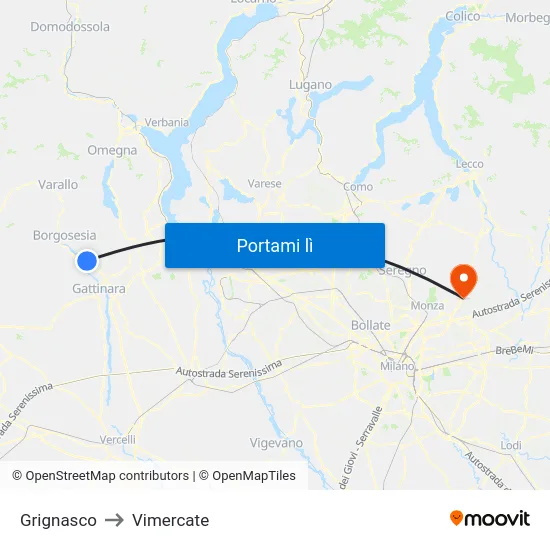 Grignasco to Vimercate map