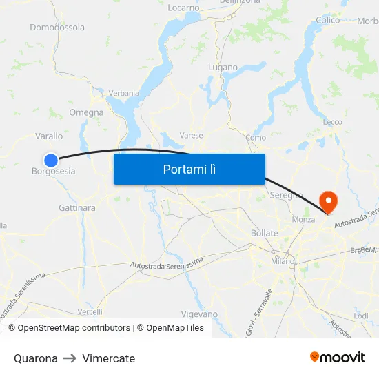 Quarona to Vimercate map