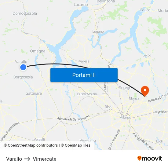 Varallo to Vimercate map