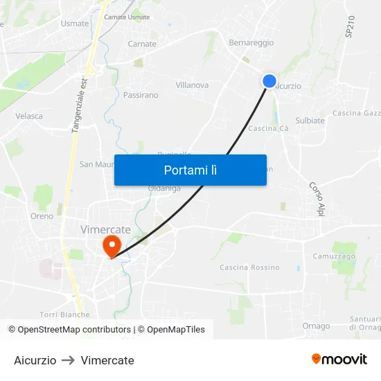Aicurzio to Vimercate map