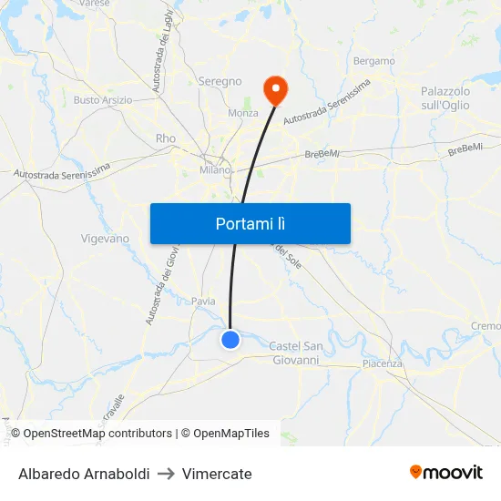 Albaredo Arnaboldi to Vimercate map