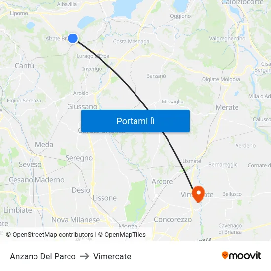 Anzano Del Parco to Vimercate map