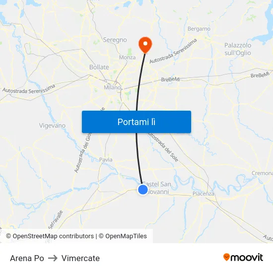 Arena Po to Vimercate map