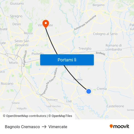 Bagnolo Cremasco to Vimercate map