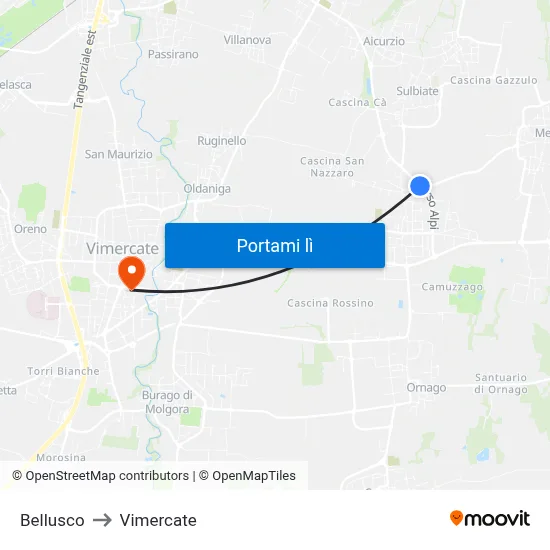 Bellusco to Vimercate map